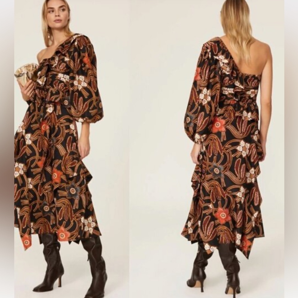 ULLA JOHNSON Mariam One Shoulder Dress Onyx Sz 0